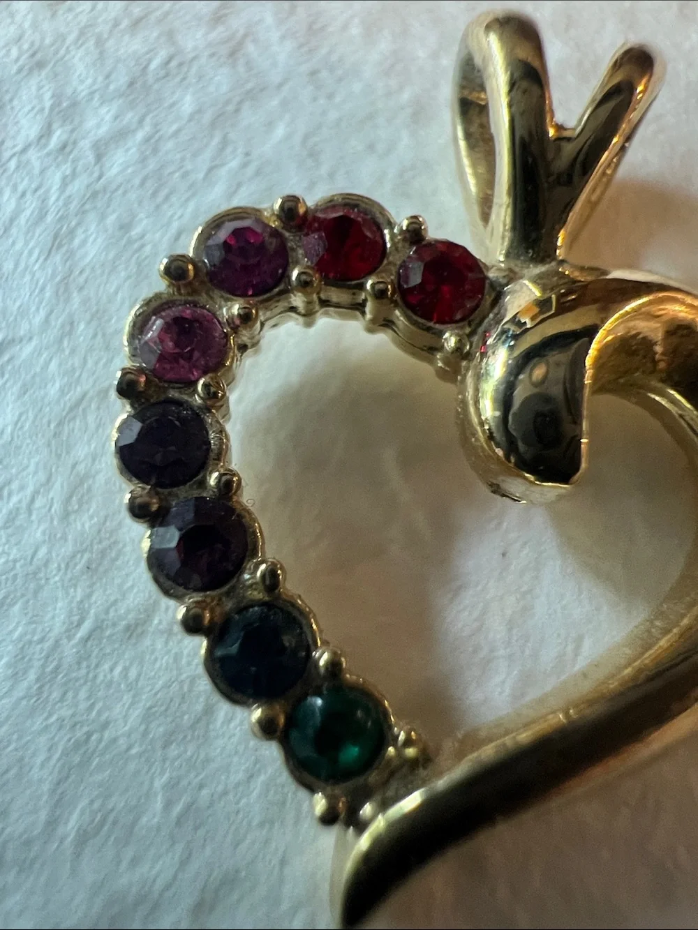 Gold-tone Heart Pendant with Multicolor Gem Accents